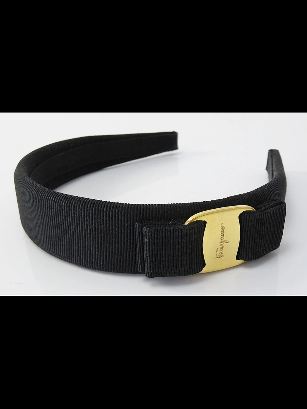 Salvatore Ferragamo Black Headband with Gold Logo Hardware
